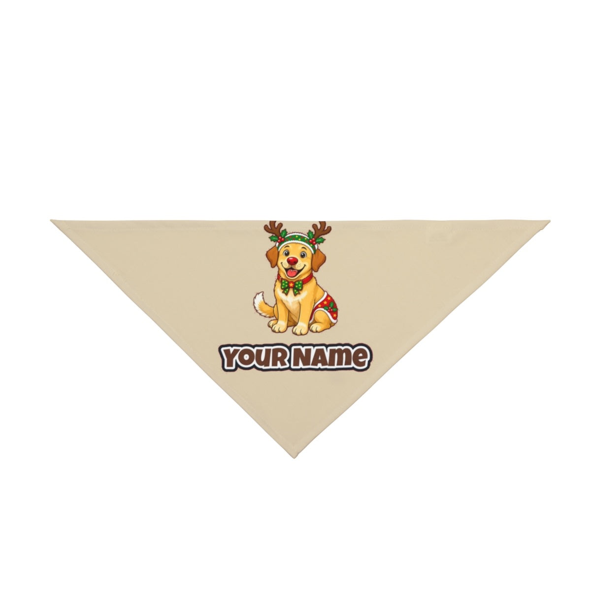 Golden Retriever Reindeer Dog personalised Christmas pet bandana in beige, tie-on style