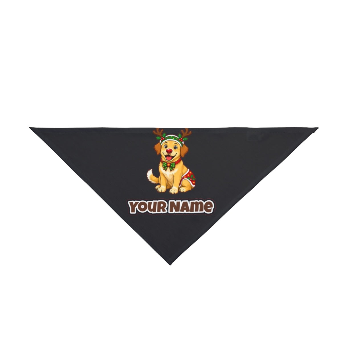 Golden Retriever Reindeer Dog personalised Christmas pet bandana in black, tie-on style