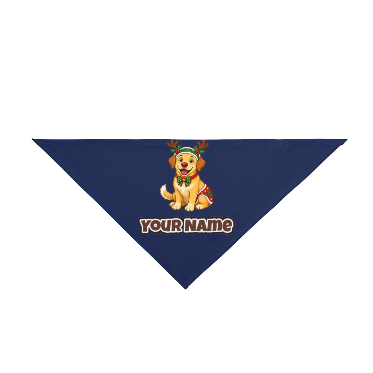 Golden Retriever Reindeer Dog personalised Christmas pet bandana in navy, tie-on style