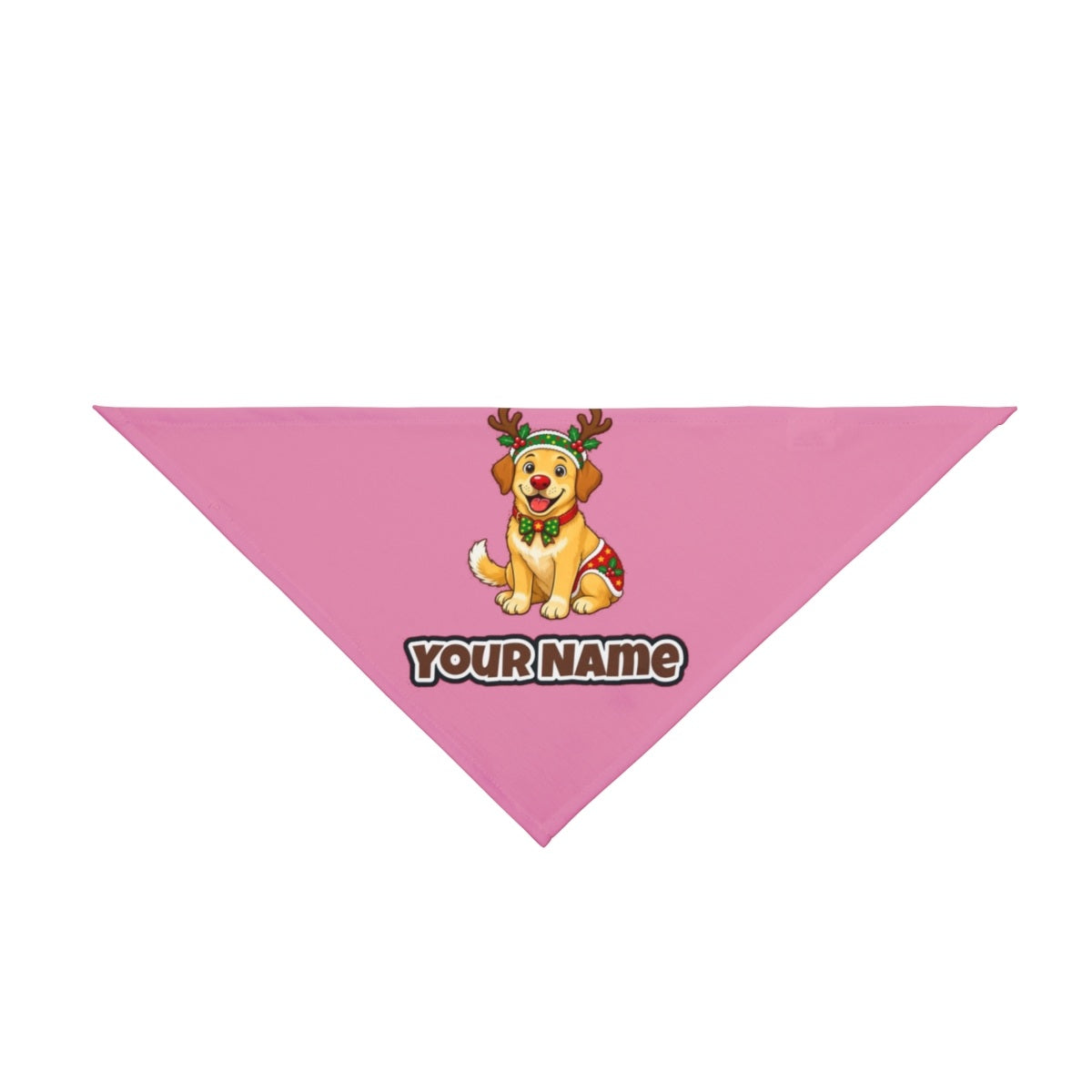 Golden Retriever Reindeer Dog personalised Christmas pet bandana in pink, tie-on style