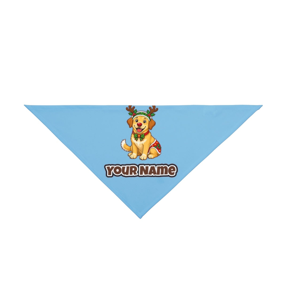 Golden Retriever Reindeer Dog personalised Christmas pet bandana in sky blue, tie-on style