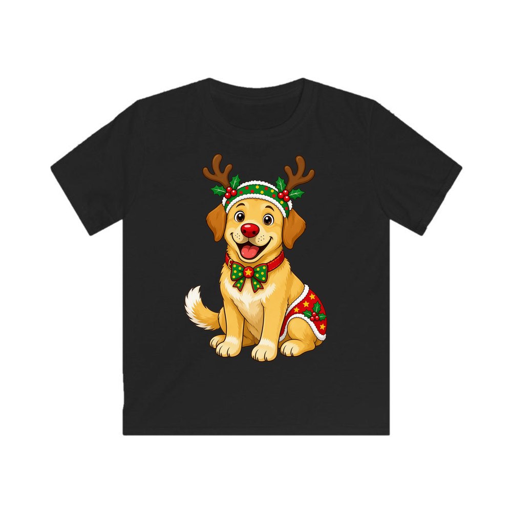 Golden Retriever Reindeer Dog personalised kids Christmas tee in black
