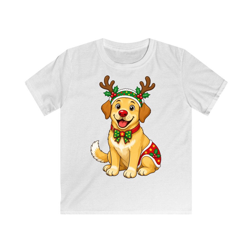 Golden Retriever Reindeer Dog personalised kids Christmas tee in white