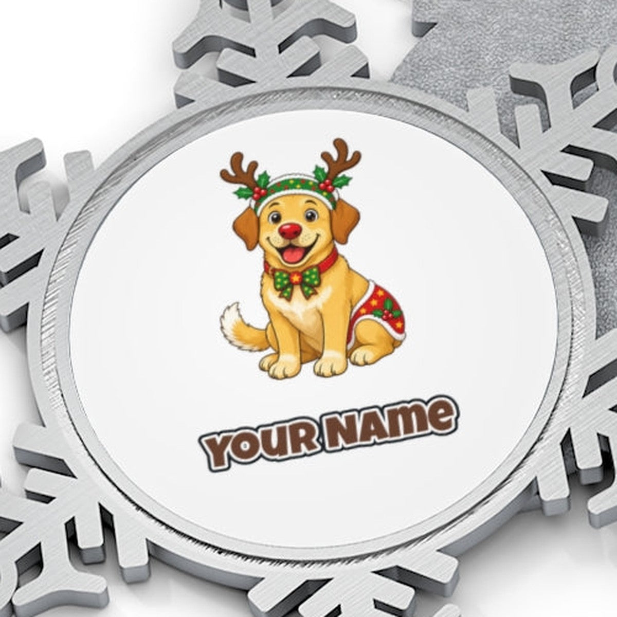 Golden Retriever Reindeer Dog Personalised Pewter Christmas Ornament