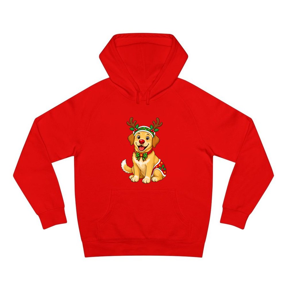 Golden Retriever Reindeer Dog personalised Christmas hoodie in red