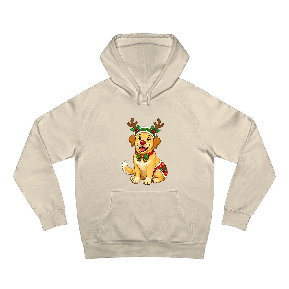 Golden Retriever Reindeer Dog personalised Christmas hoodie in sand