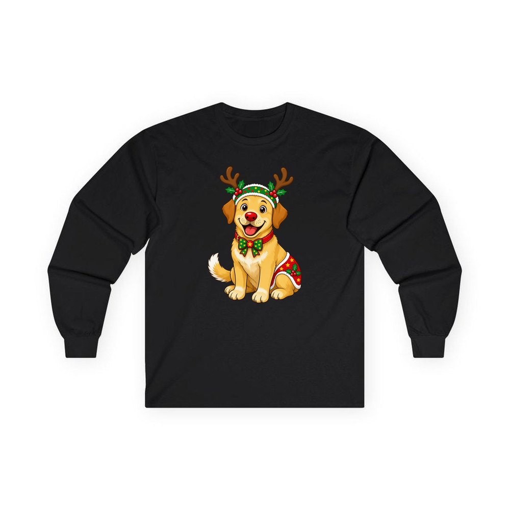 Golden Retriever Reindeer Dog personalised long sleeve Christmas T-shirt in black