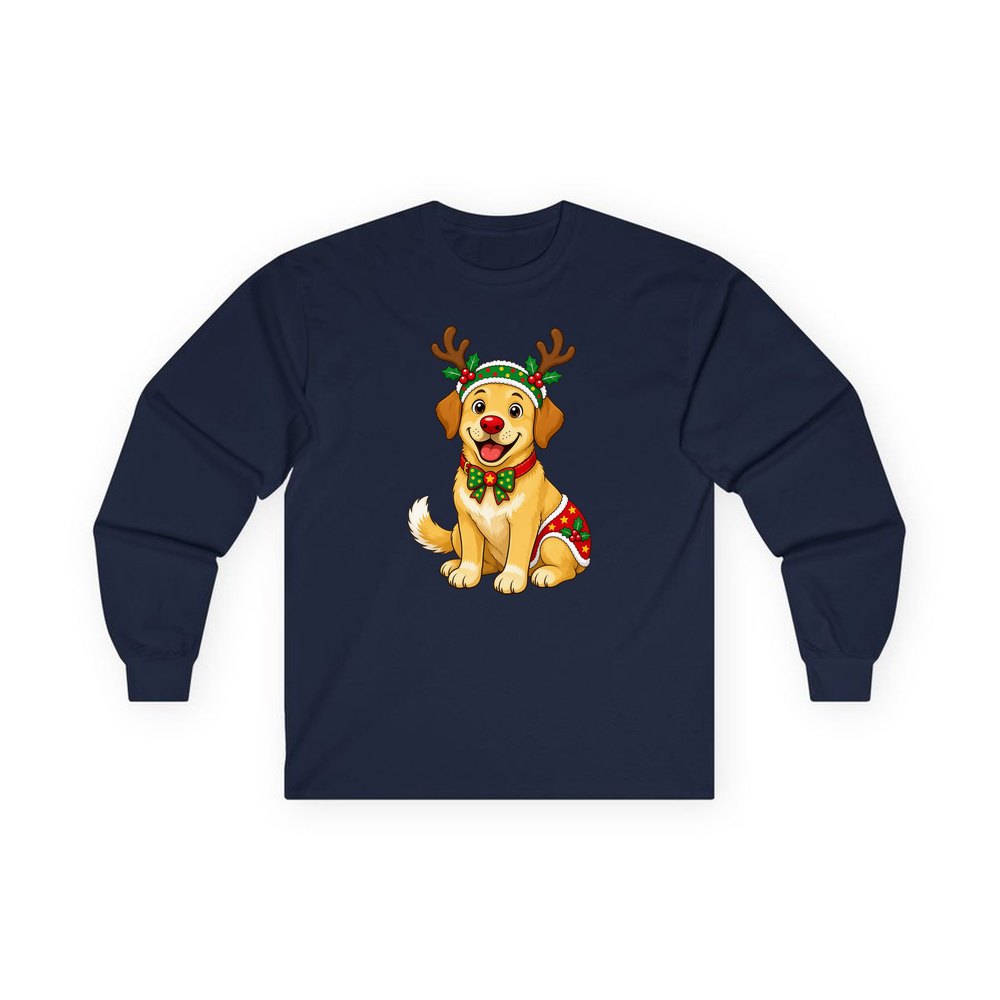 Golden Retriever Reindeer Dog personalised long sleeve Christmas T-shirt in navy