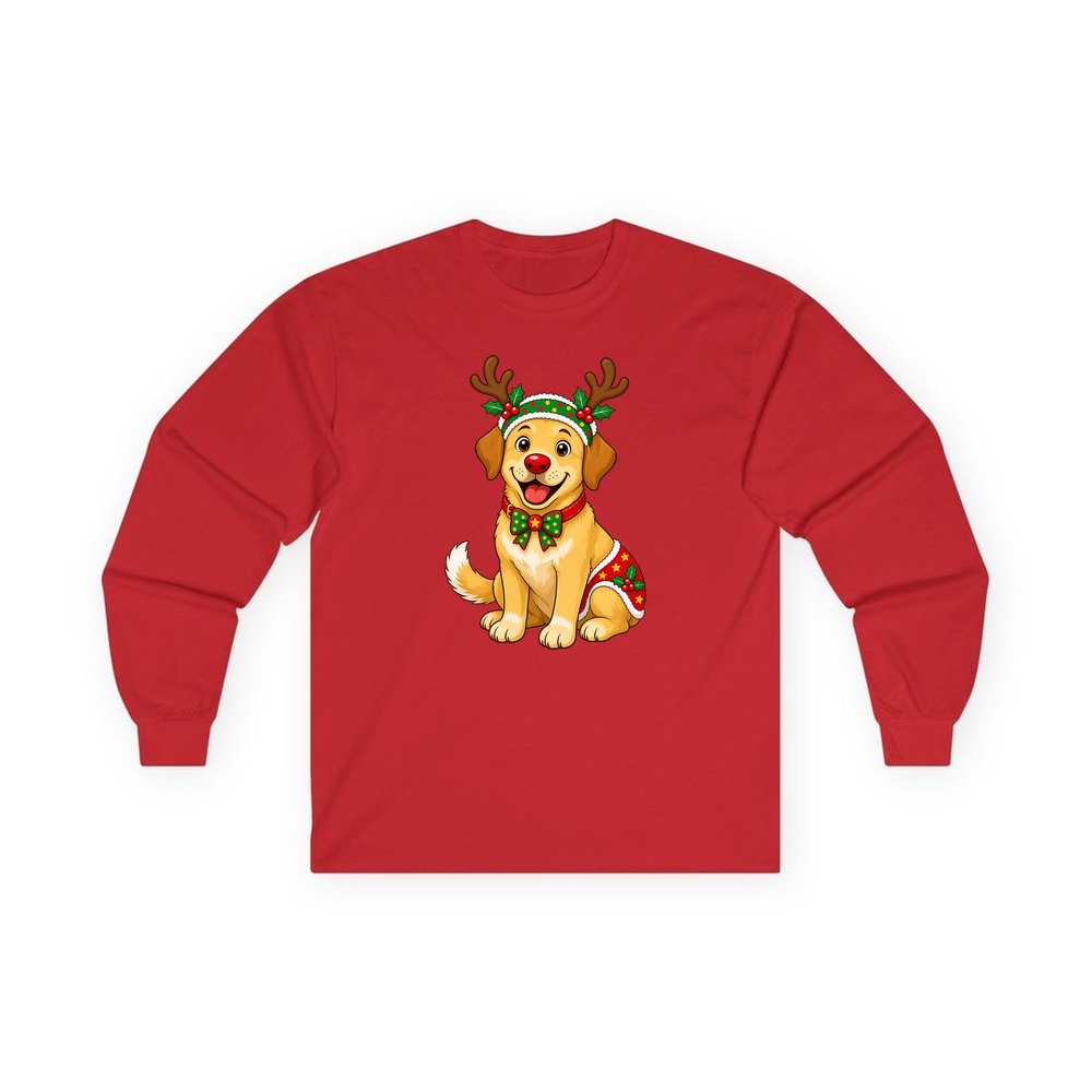 Golden Retriever Reindeer Dog personalised long sleeve Christmas T-shirt in red