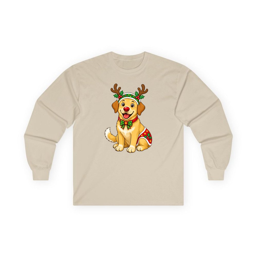 Golden Retriever Reindeer Dog personalised long sleeve Christmas T-shirt in sand