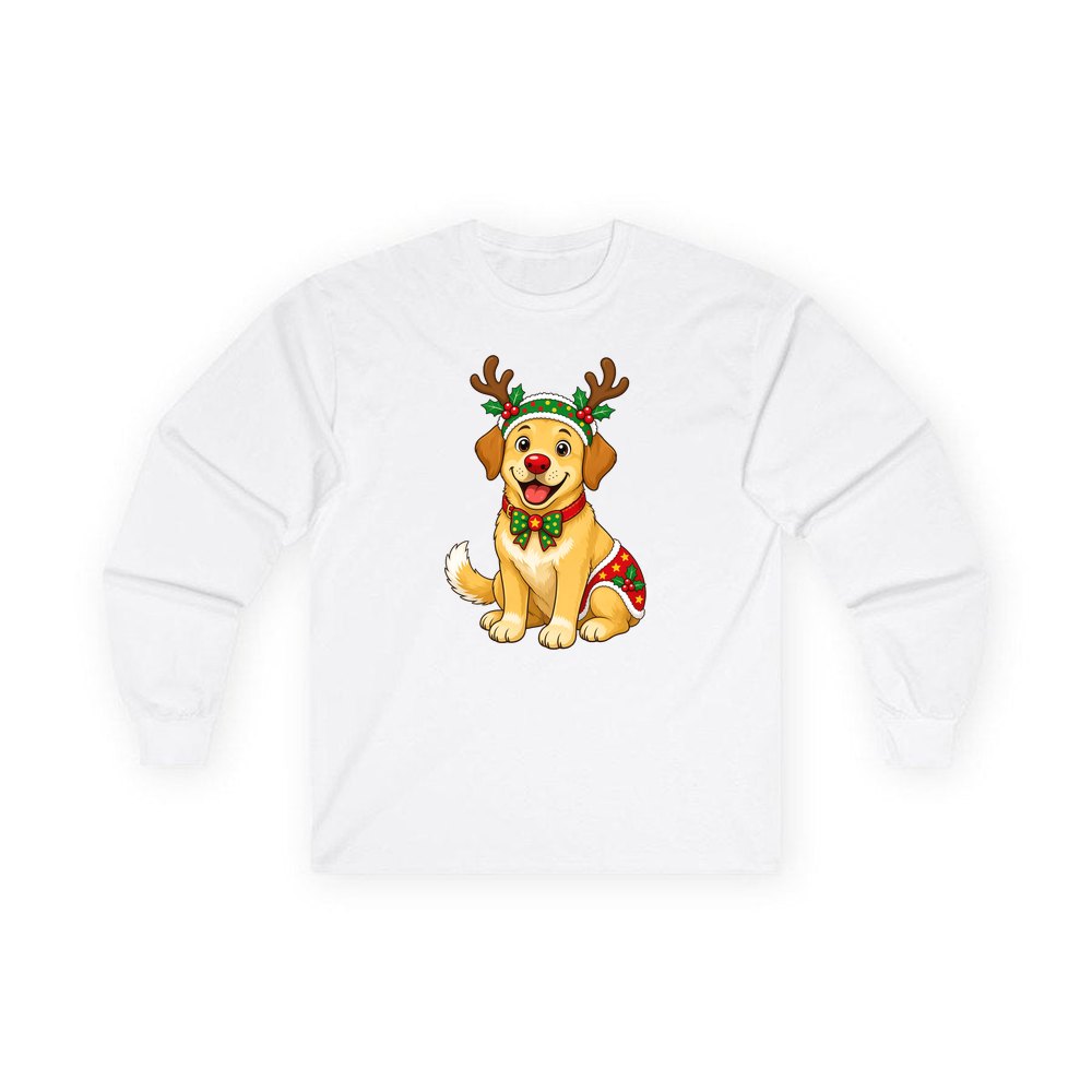 Golden Retriever Reindeer Dog personalised long sleeve Christmas T-shirt in white