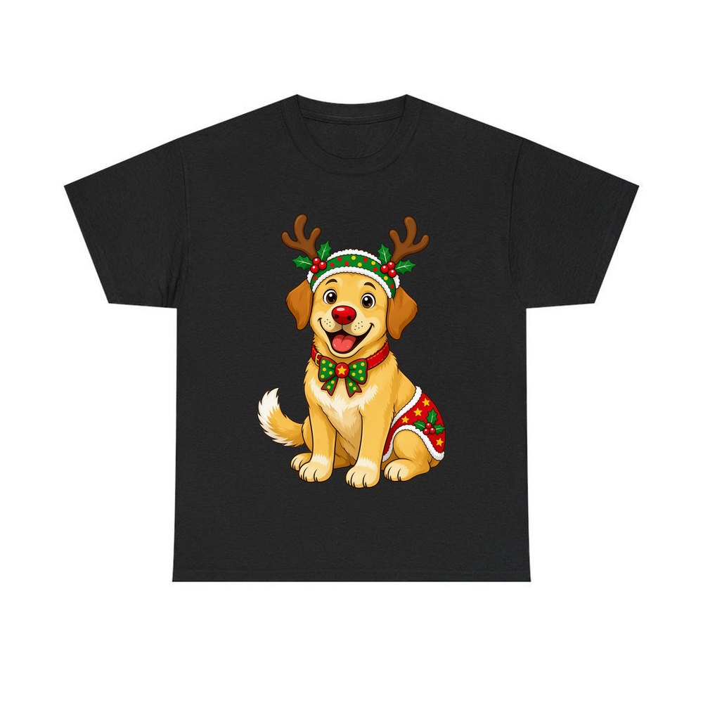Golden Retriever Reindeer Dog personalised Christmas T-shirt in black