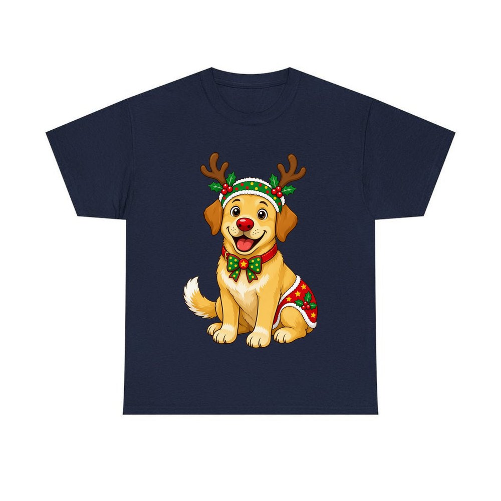 Golden Retriever Reindeer Dog personalised Christmas T-shirt in navy