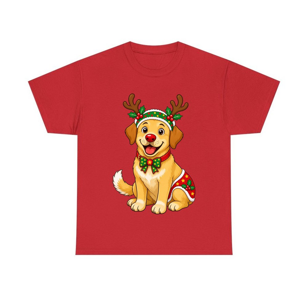 Golden Retriever Reindeer Dog personalised Christmas T-shirt in red