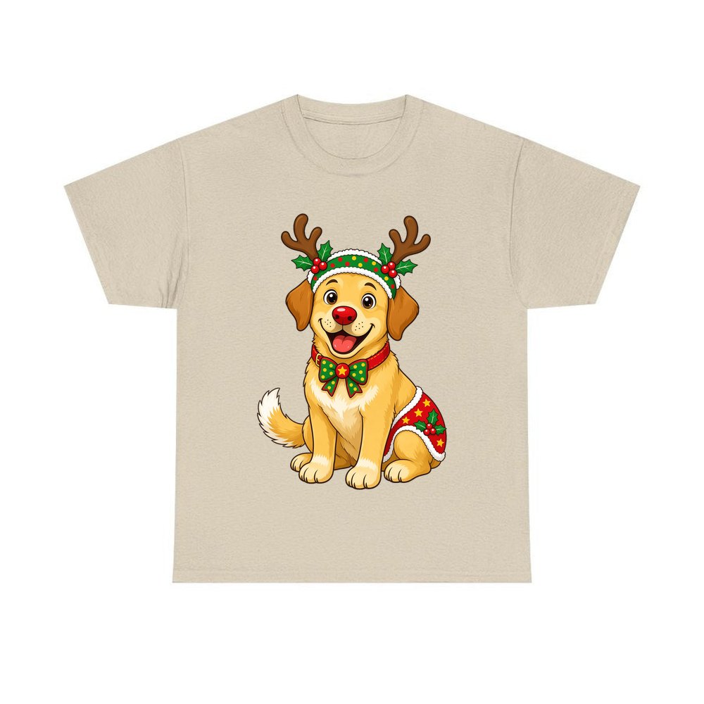 Golden Retriever Reindeer Dog personalised Christmas T-shirt in sand