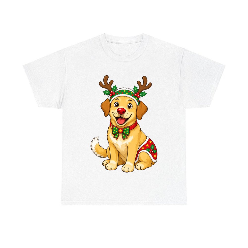 Golden Retriever Reindeer Dog personalised Christmas T-shirt in white
