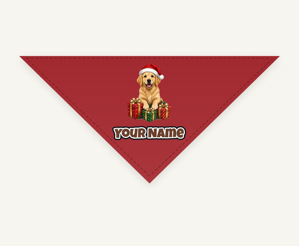 Golden Retriever with Presents Personalised Christmas Pet Bandana, Cat or Dog