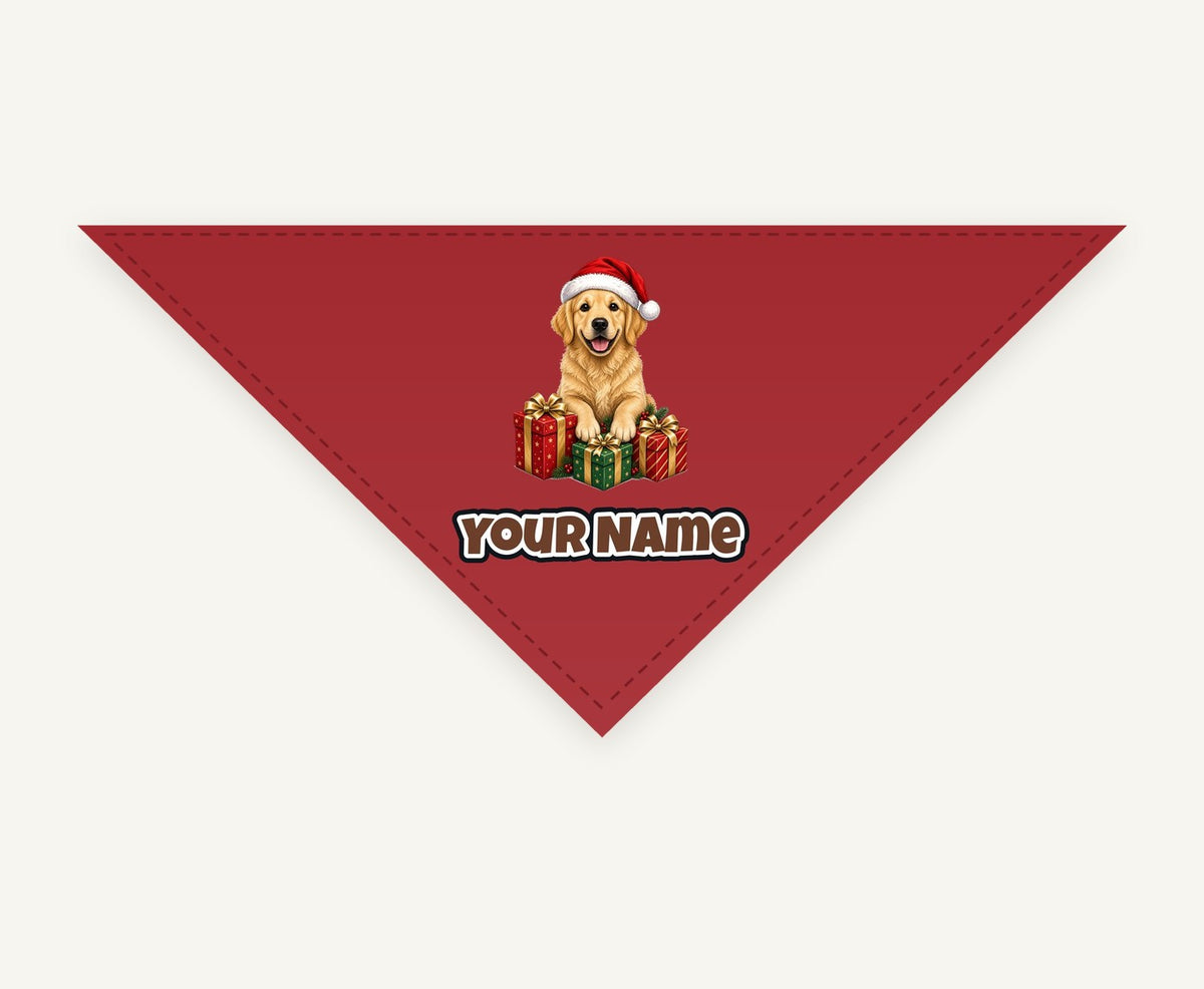 Golden Retriever with Presents Personalised Christmas Pet Bandana, Cat or Dog