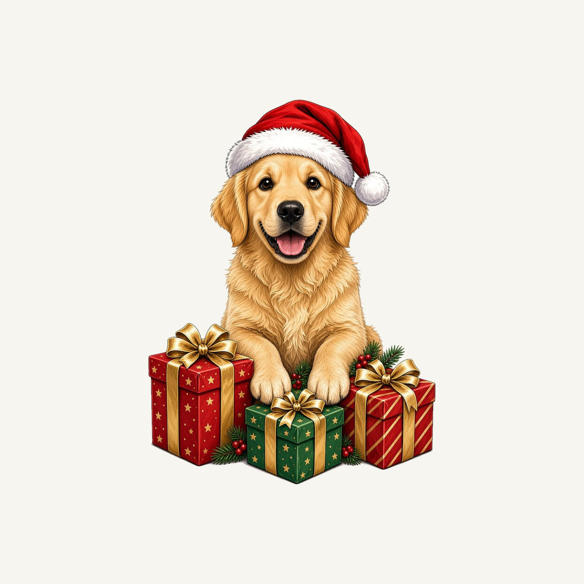 Golden Retriever with Presents Personalised Christmas Pet Bandana, Cat or Dog