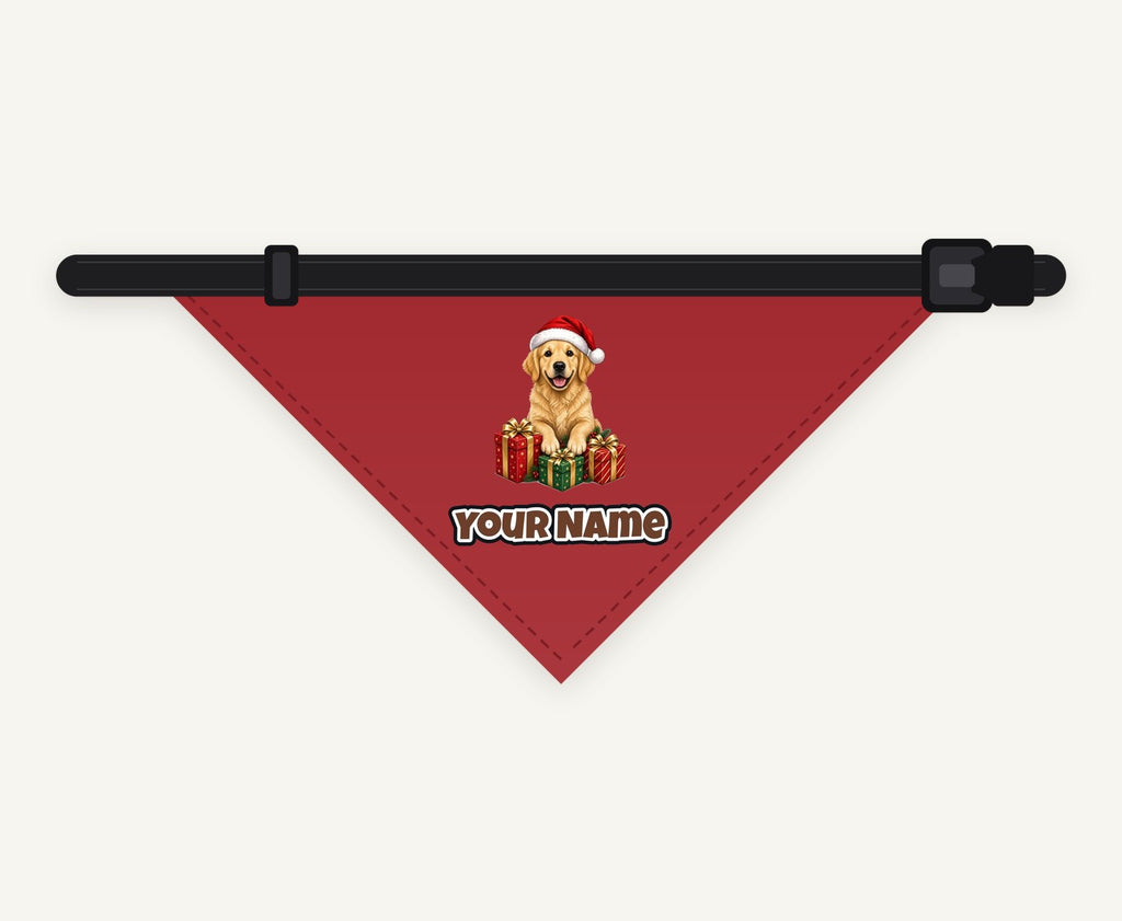 Golden Retriever with Presents personalised Christmas pet bandana collar with buckle
