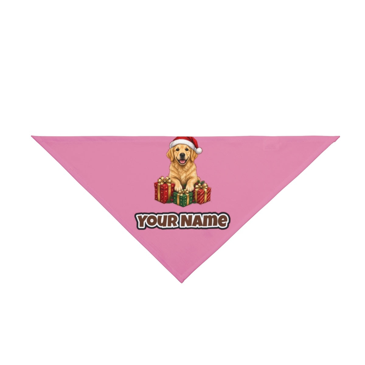Golden Retriever with Presents personalised Christmas pet bandana in pink, tie-on style