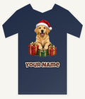 Golden Retriever with Presents Personalised Kids Tee and Baby Bodysuit