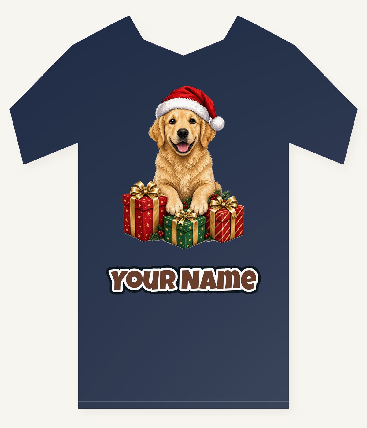Golden Retriever with Presents Personalised Kids Tee and Baby Bodysuit