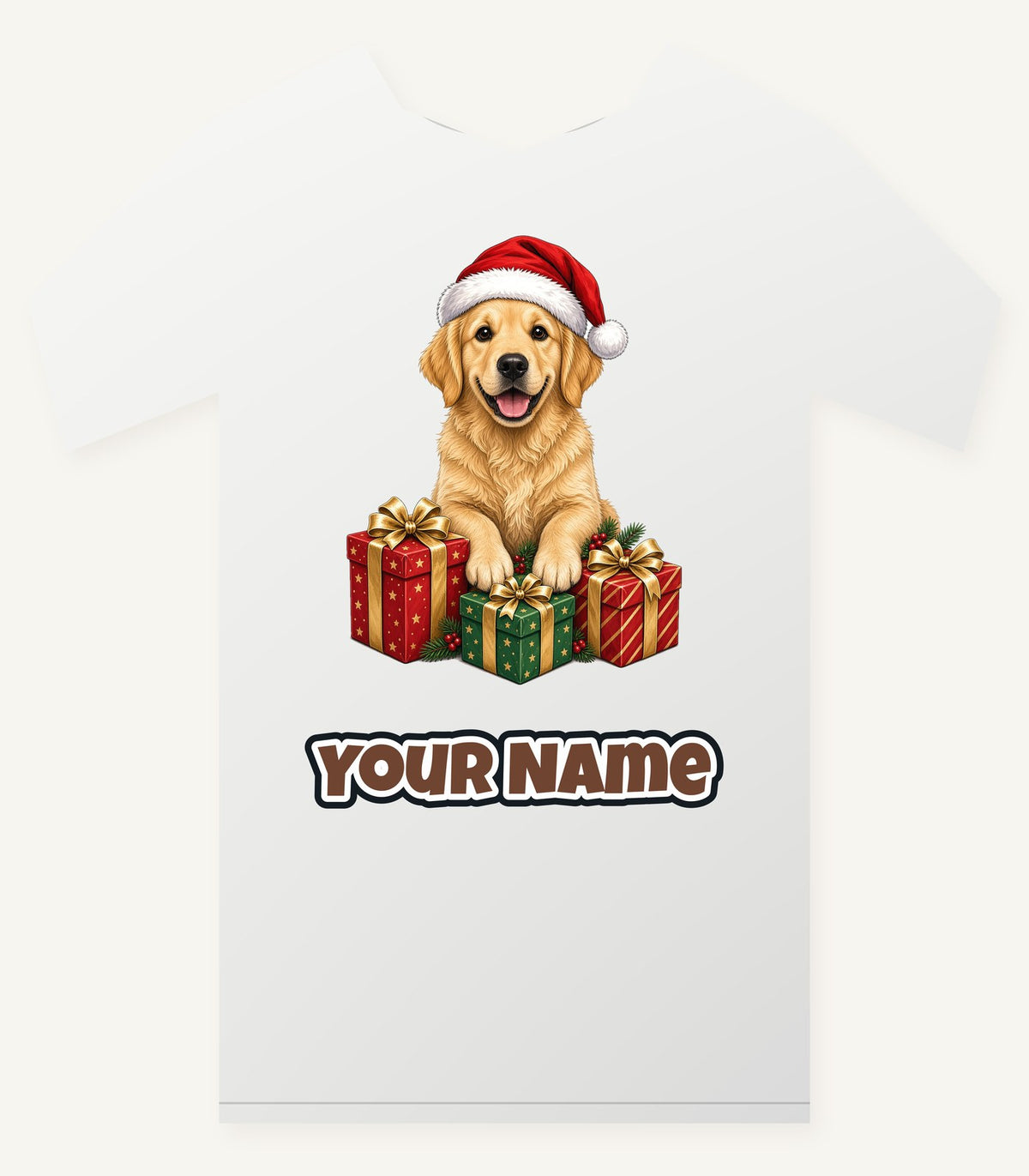 Golden Retriever with Presents Personalised Christmas T-Shirt and Hoodie