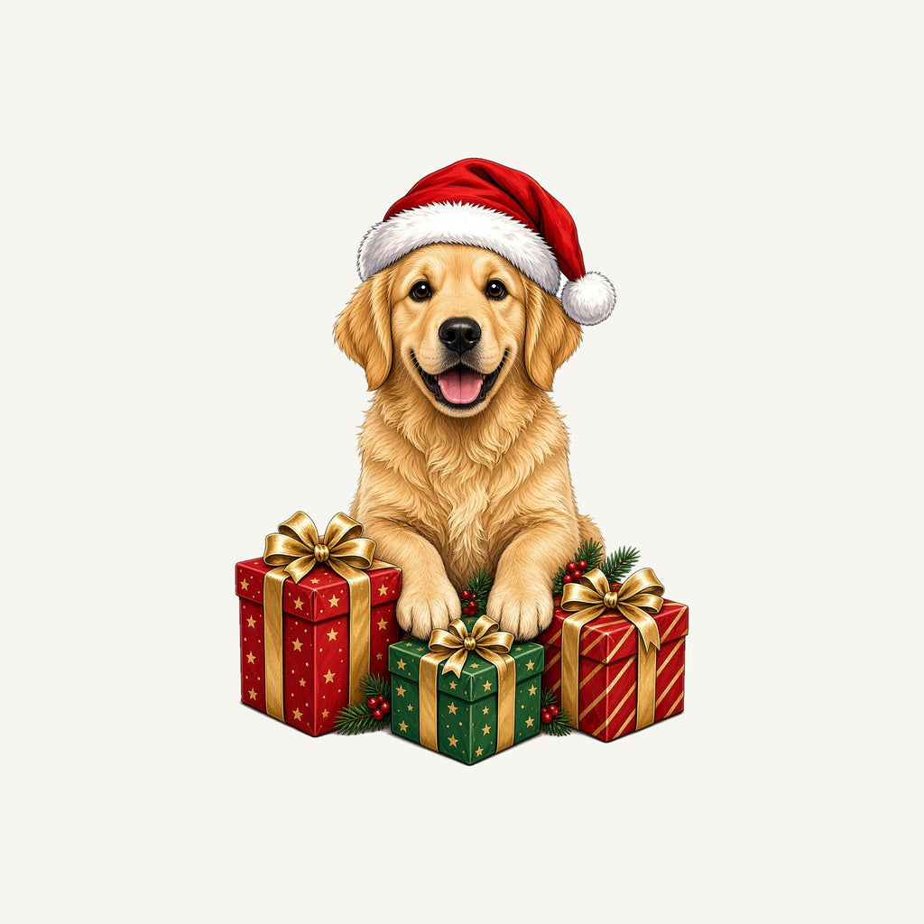 Golden Retriever with Presents Personalised Christmas T-Shirt and Hoodie
