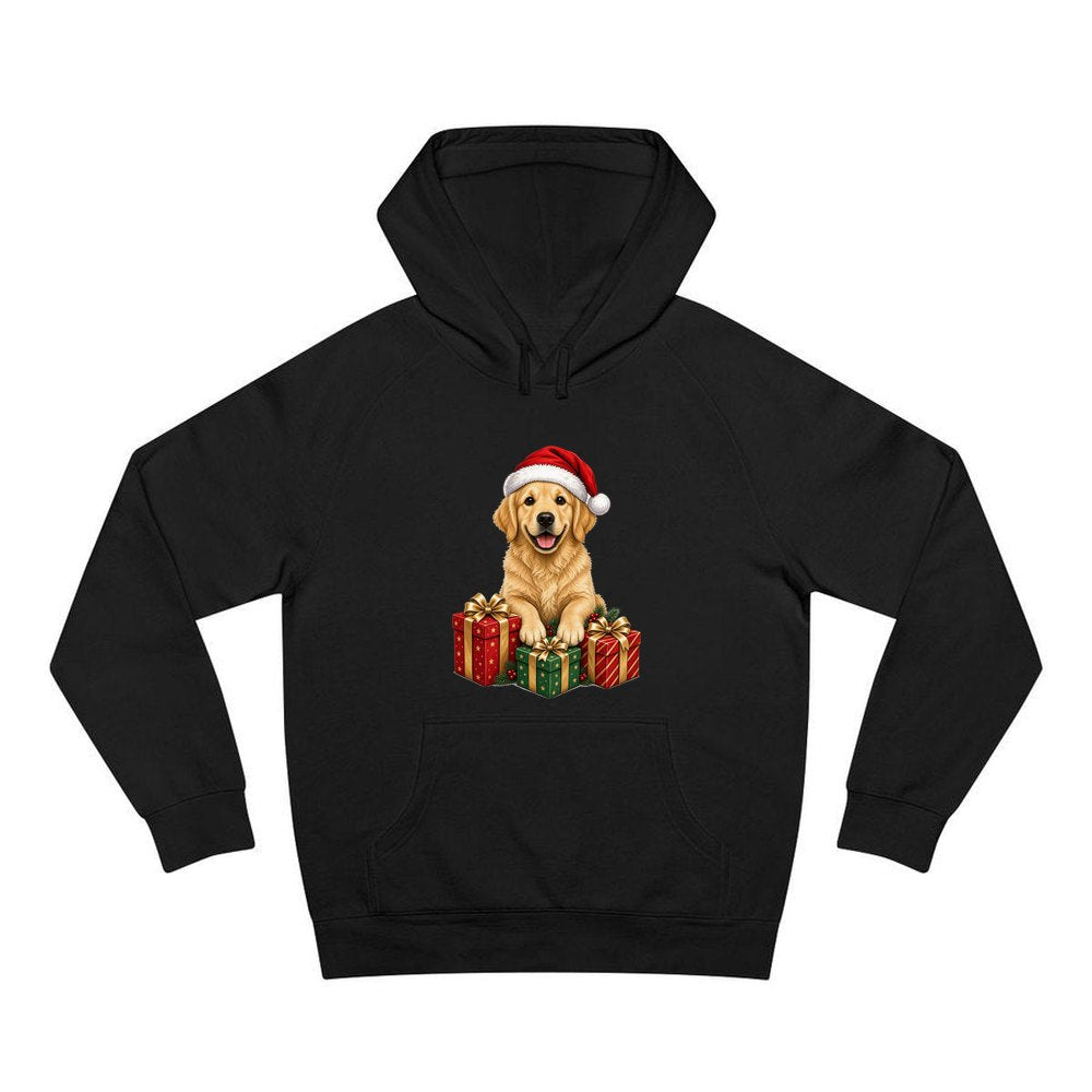 Golden Retriever with Presents personalised Christmas hoodie in black