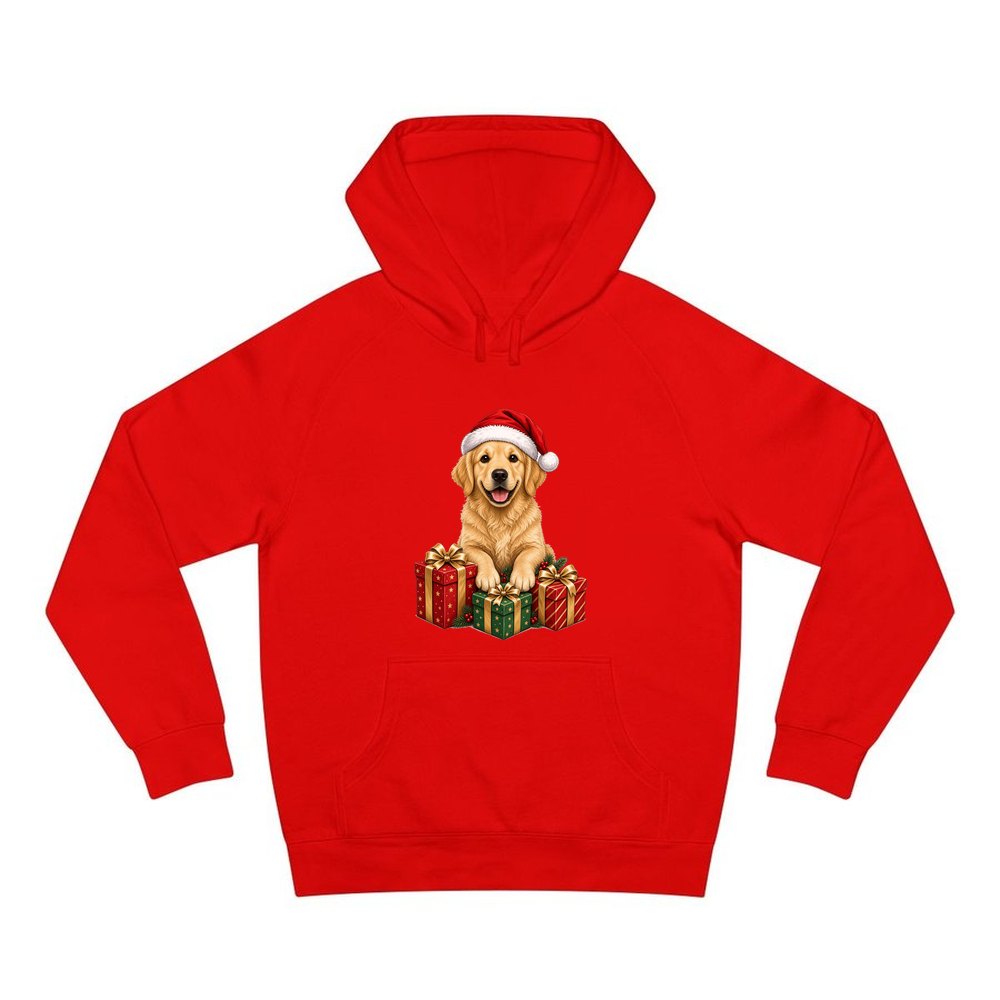Golden Retriever with Presents personalised Christmas hoodie in red