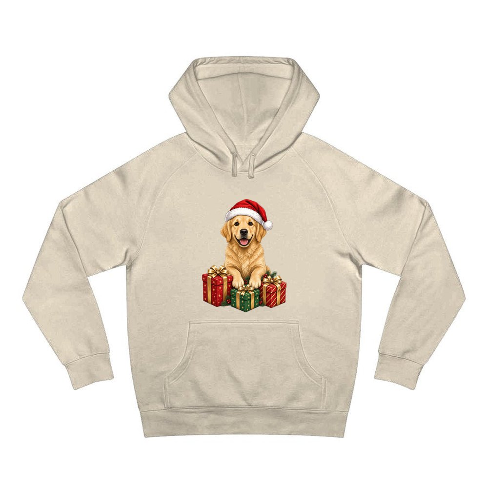 Golden Retriever with Presents personalised Christmas hoodie in sand
