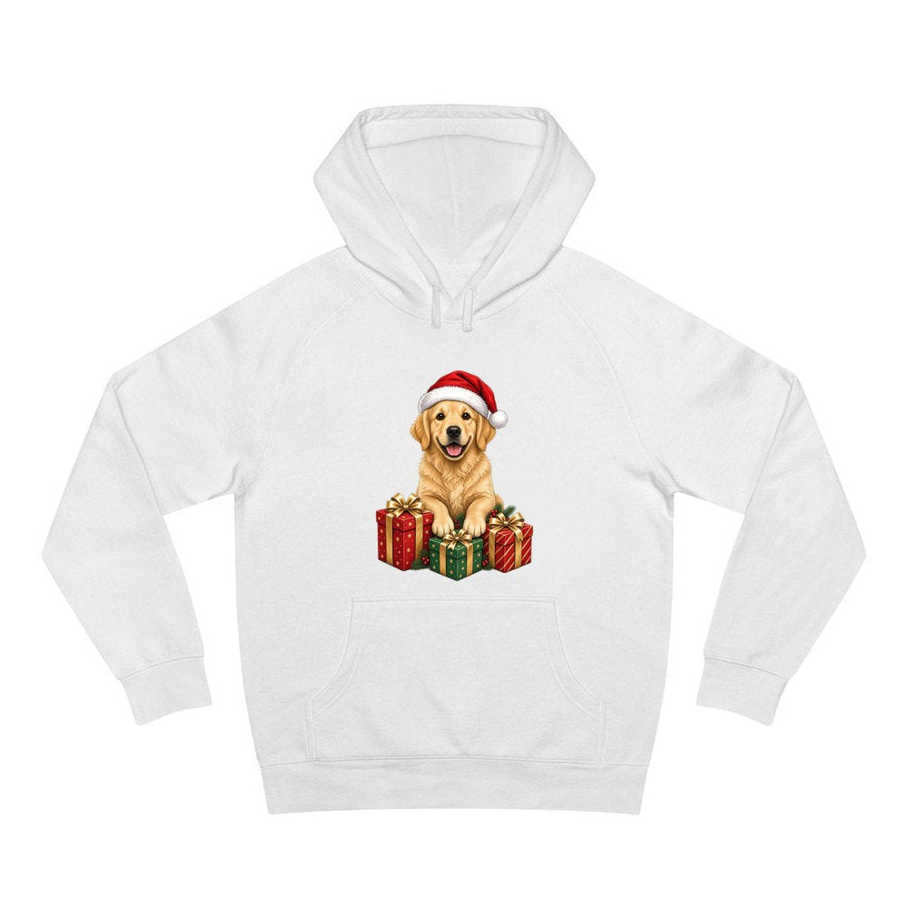 Golden Retriever with Presents personalised Christmas hoodie in white