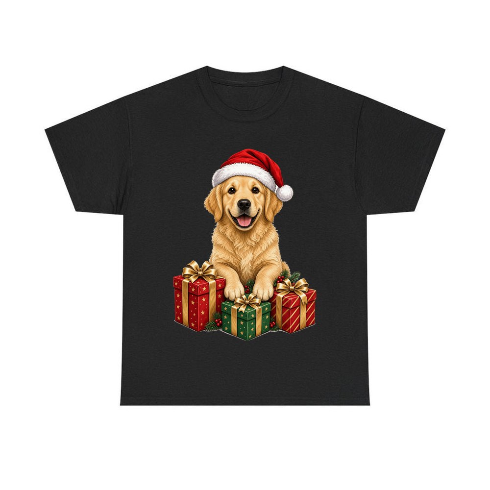 Golden Retriever with Presents personalised Christmas T-shirt in black