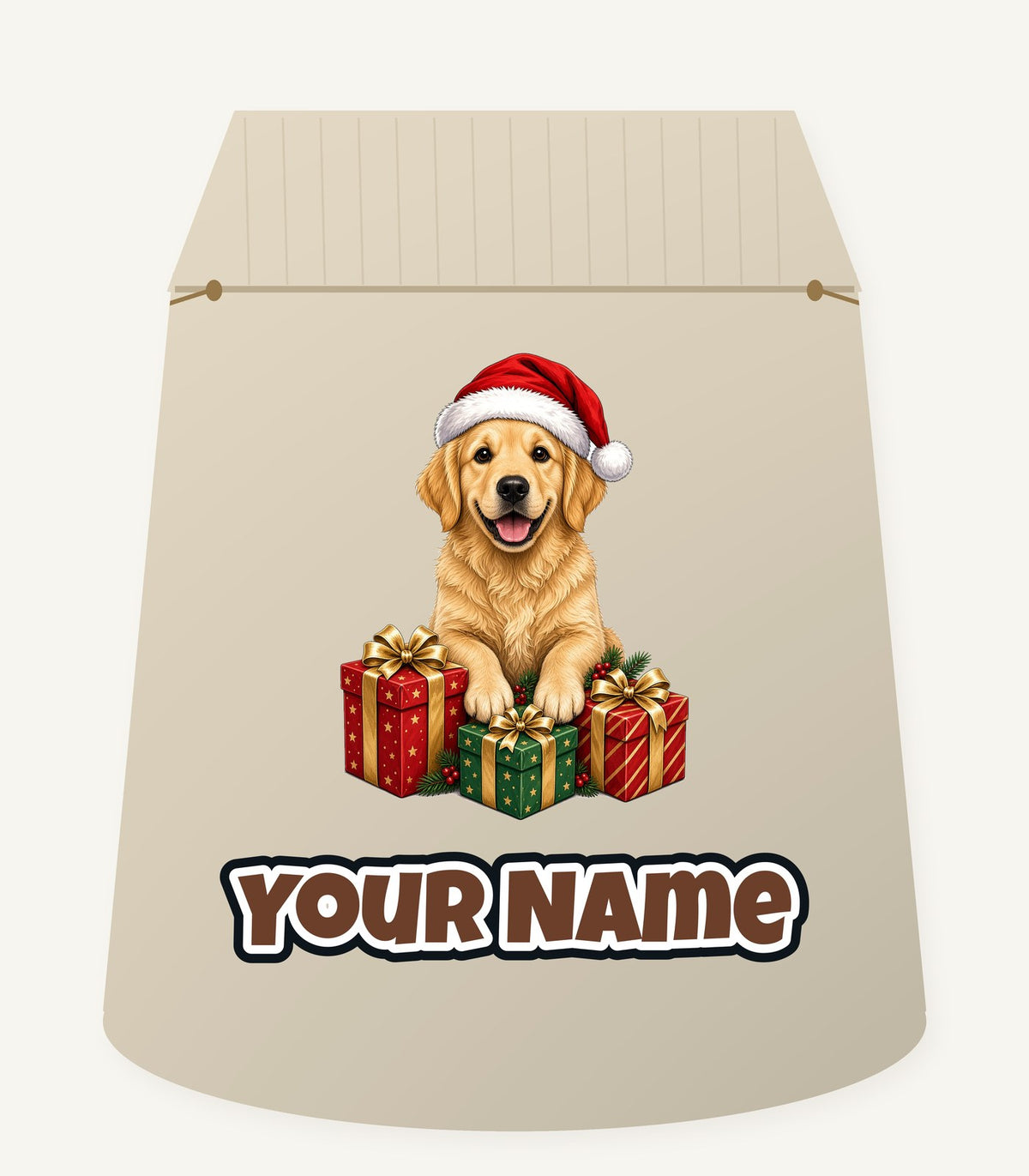 Golden Retriever with Presents Personalised Santa Sack