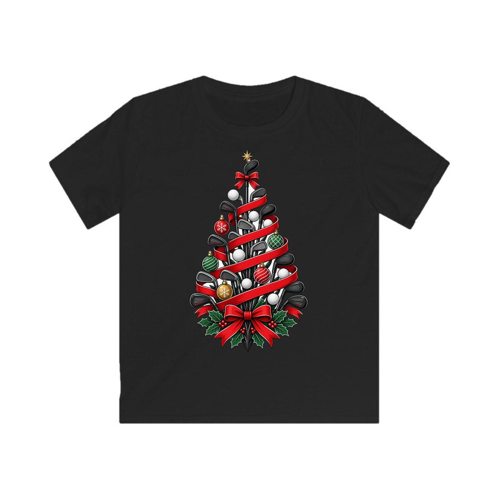 Golf Club Christmas Tree personalised kids Christmas tee in black