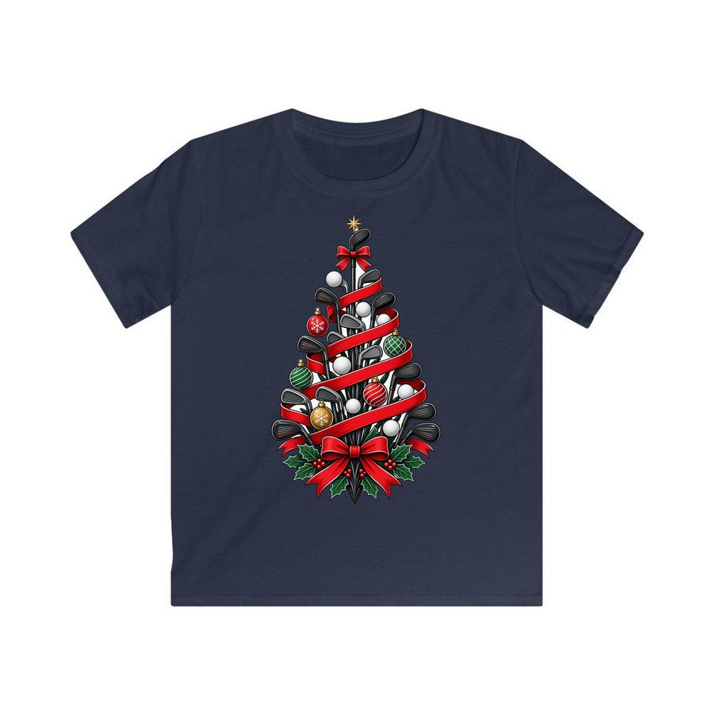 Golf Club Christmas Tree personalised kids Christmas tee in navy