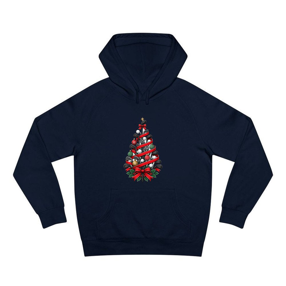Golf Club Christmas Tree personalised Christmas hoodie in navy
