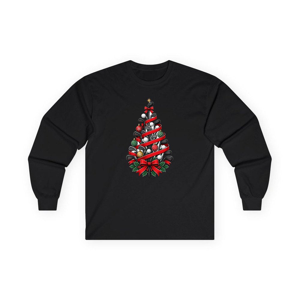 Golf Club Christmas Tree personalised long sleeve Christmas T-shirt in black