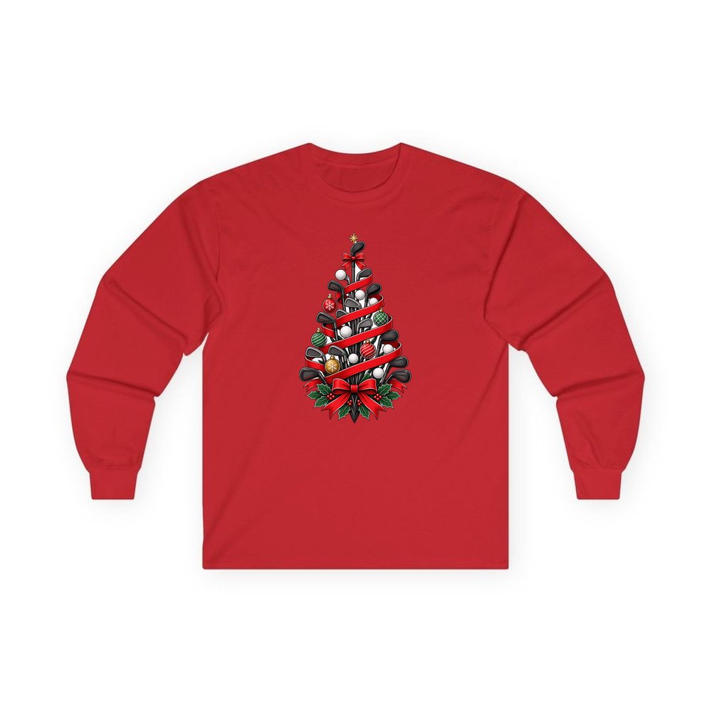 Golf Club Christmas Tree personalised long sleeve Christmas T-shirt in red