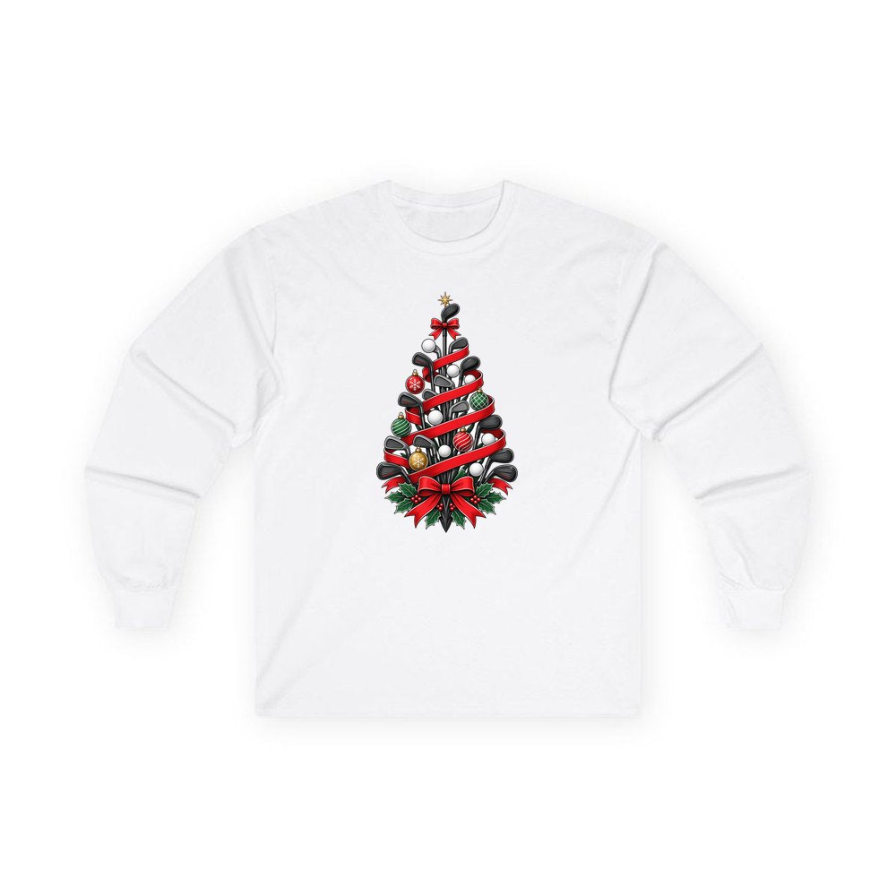 Golf Club Christmas Tree personalised long sleeve Christmas T-shirt in white