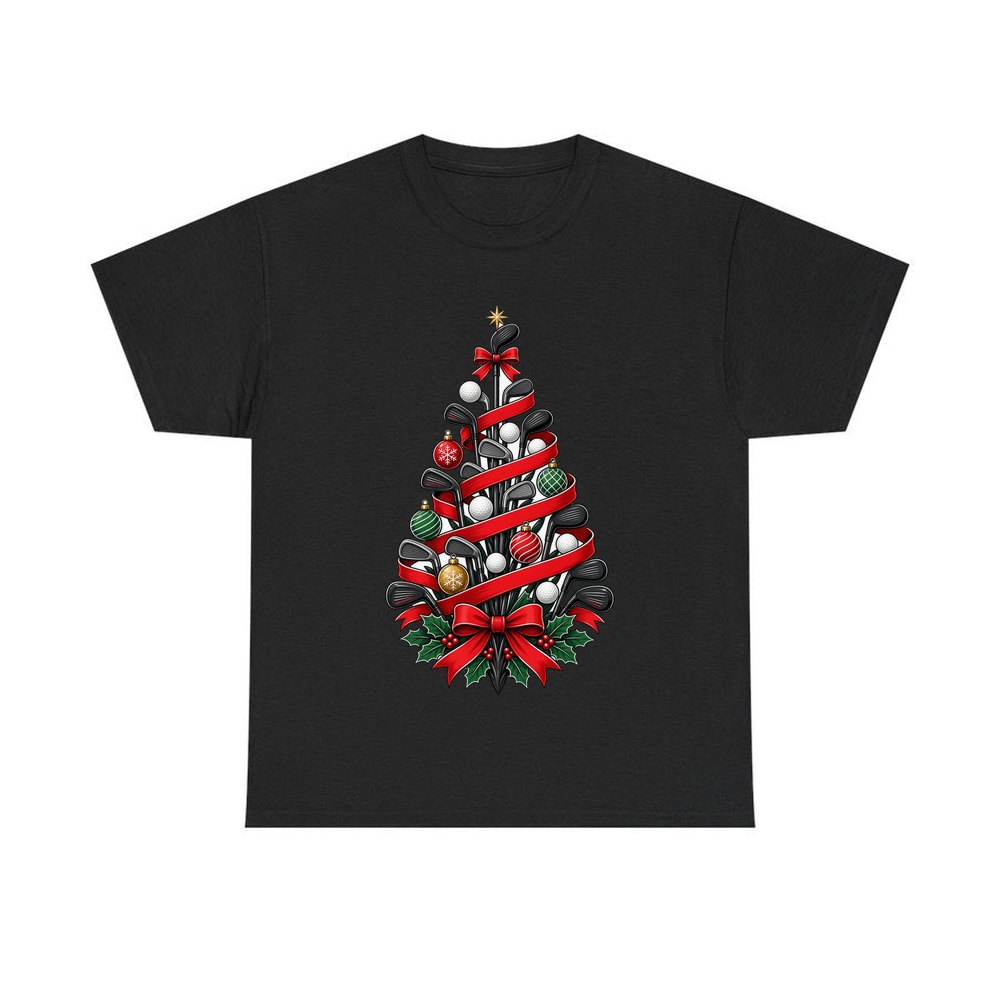 Golf Club Christmas Tree personalised Christmas T-shirt in black