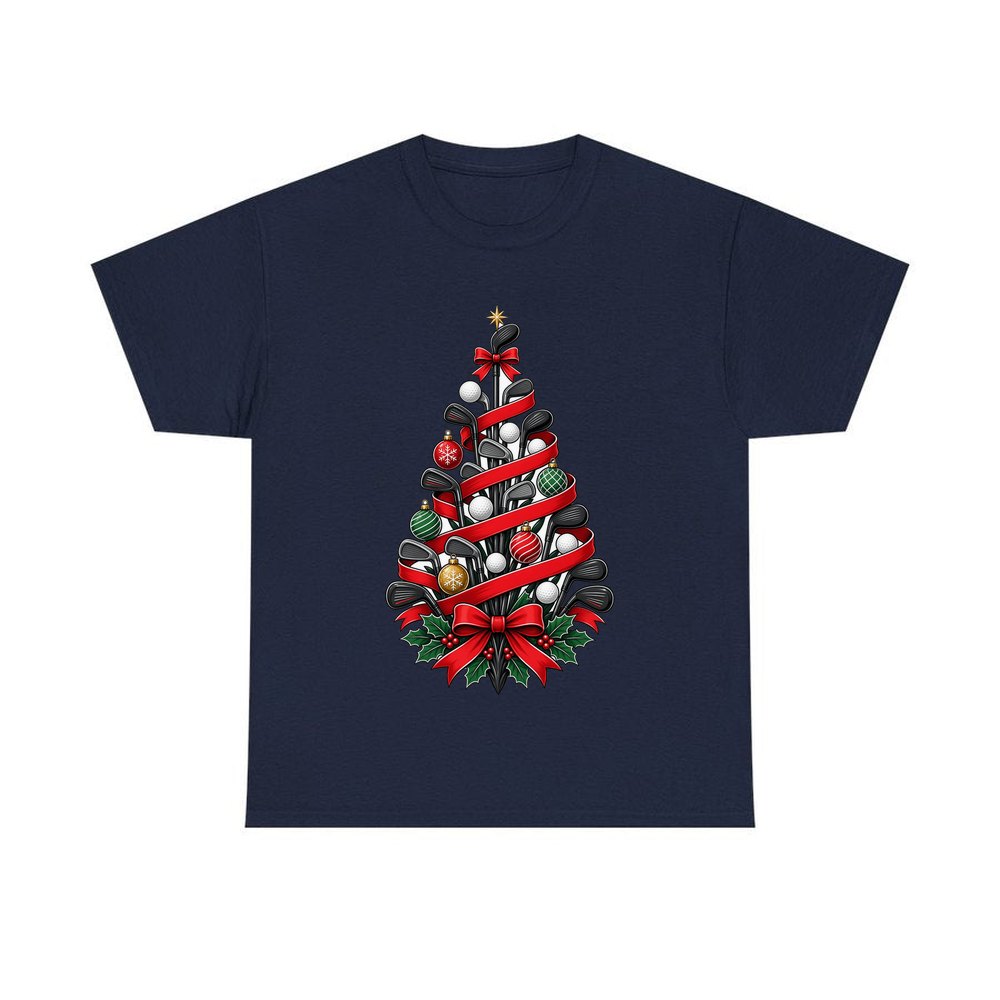 Golf Club Christmas Tree personalised Christmas T-shirt in navy