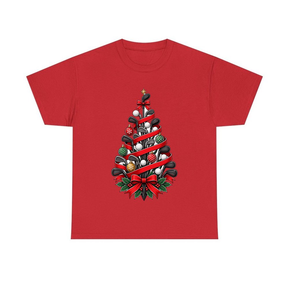 Golf Club Christmas Tree personalised Christmas T-shirt in red
