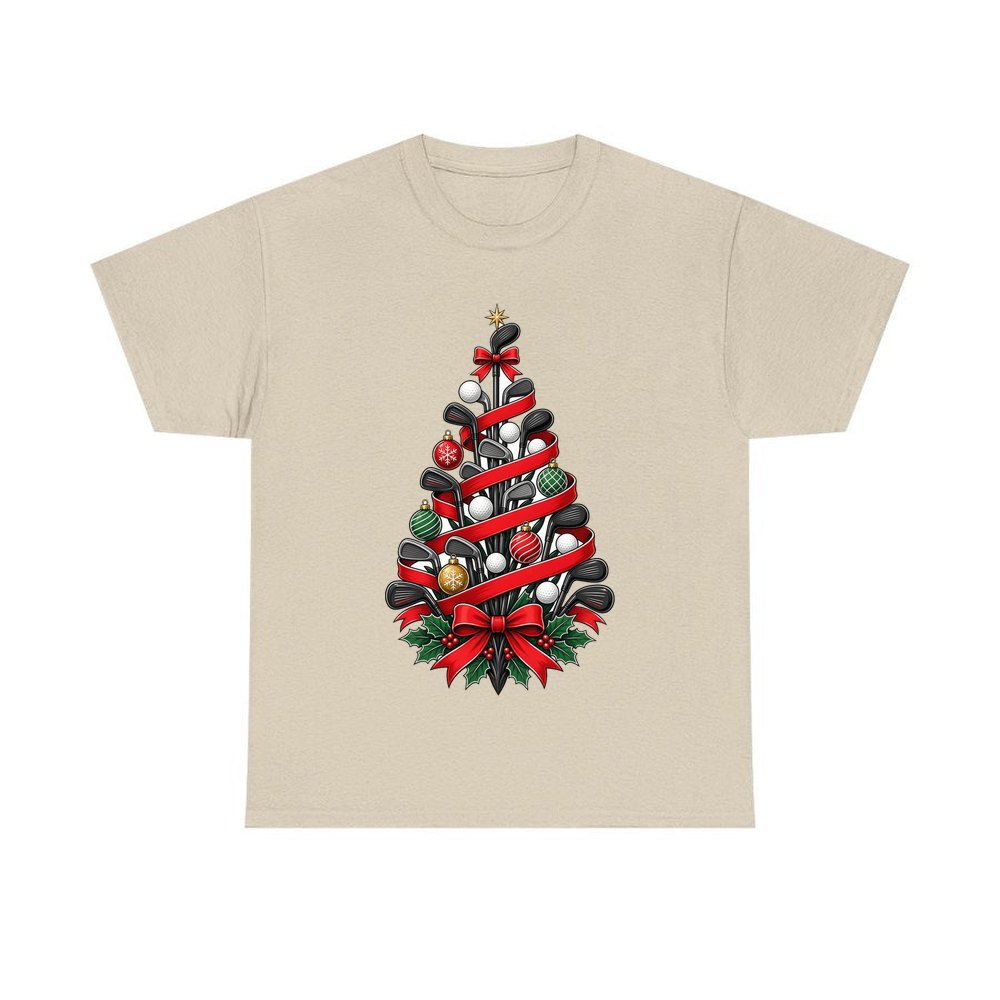 Golf Club Christmas Tree personalised Christmas T-shirt in sand