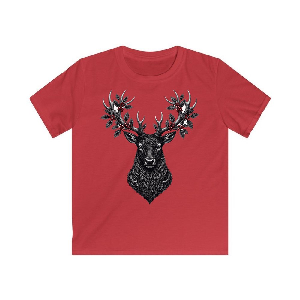 Gothic Black Stag Head personalised kids Christmas tee in red