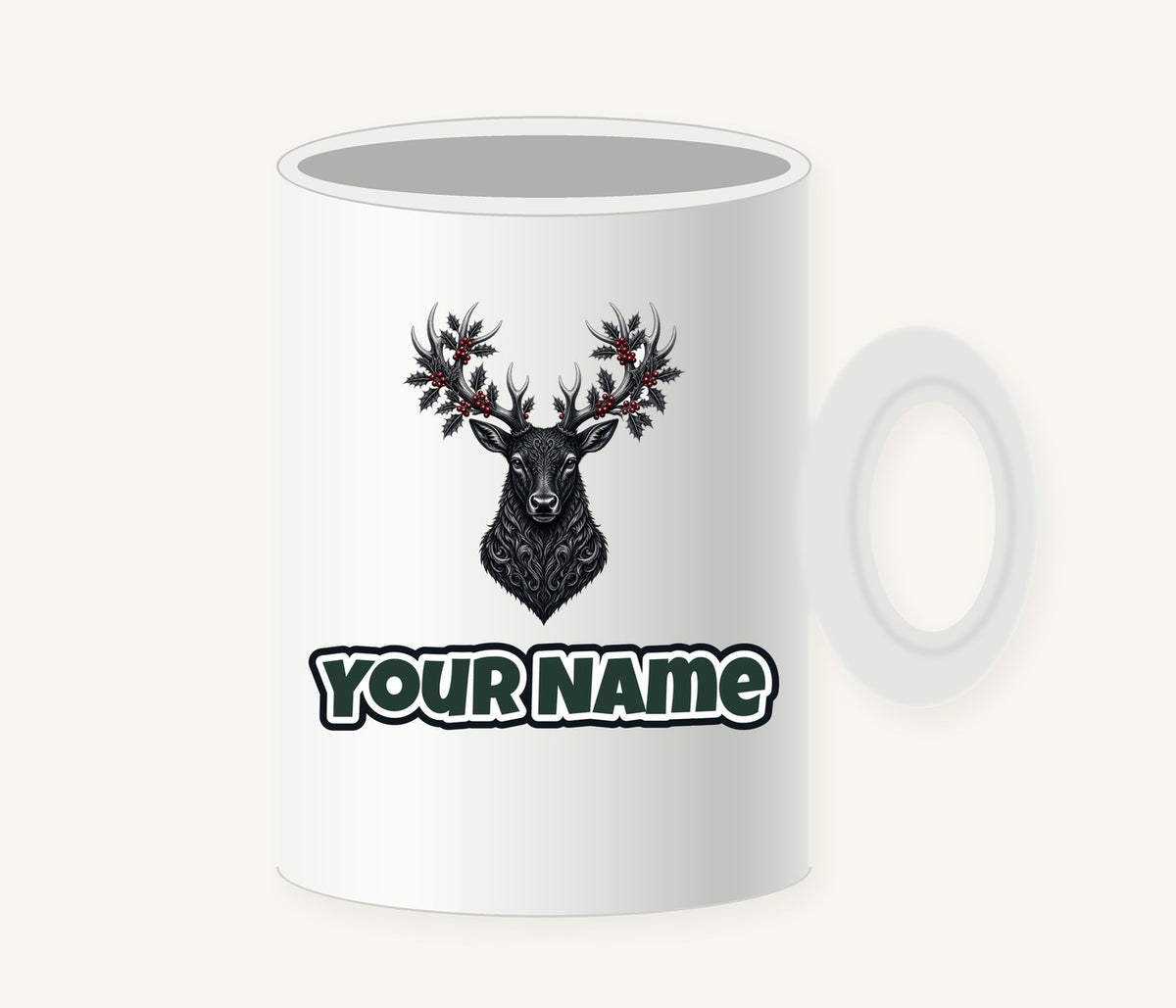Gothic Black Stag Head Personalised Christmas Mug