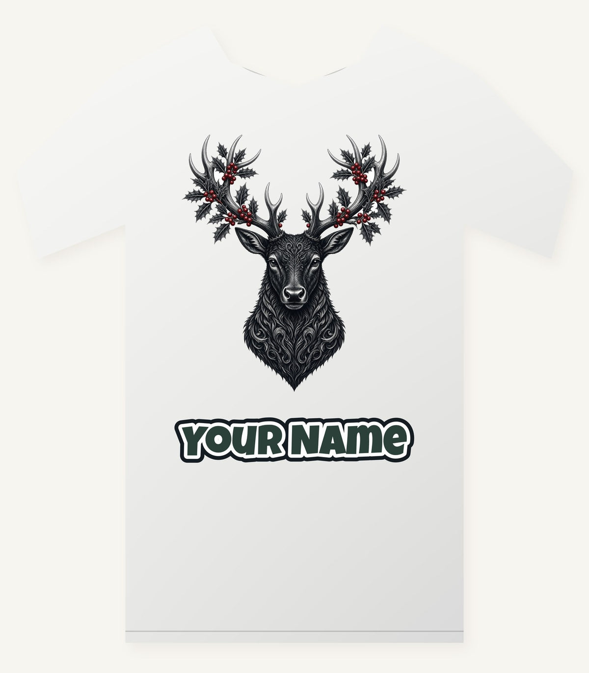 Gothic Black Stag Head Personalised Christmas T-Shirt and Hoodie