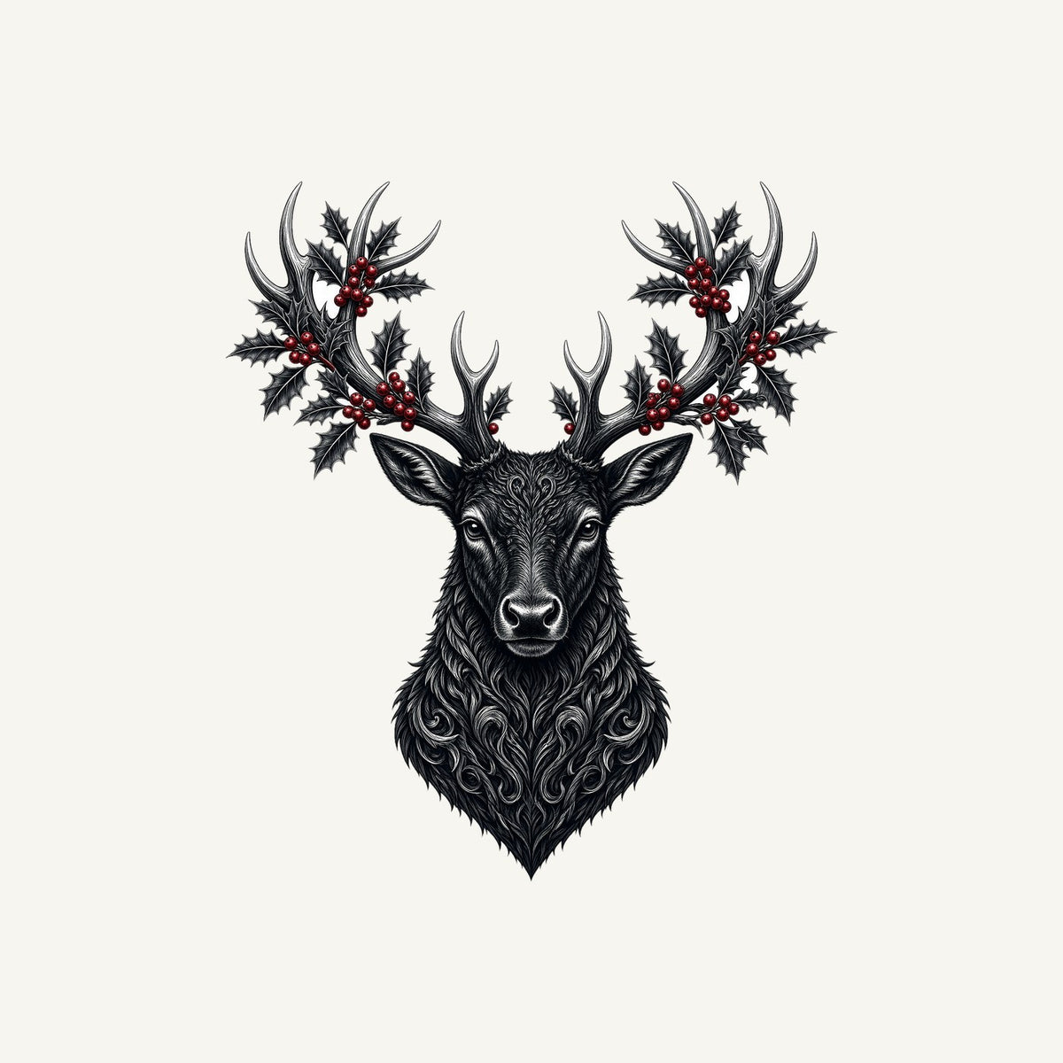 Gothic Black Stag Head Personalised Christmas T-Shirt and Hoodie