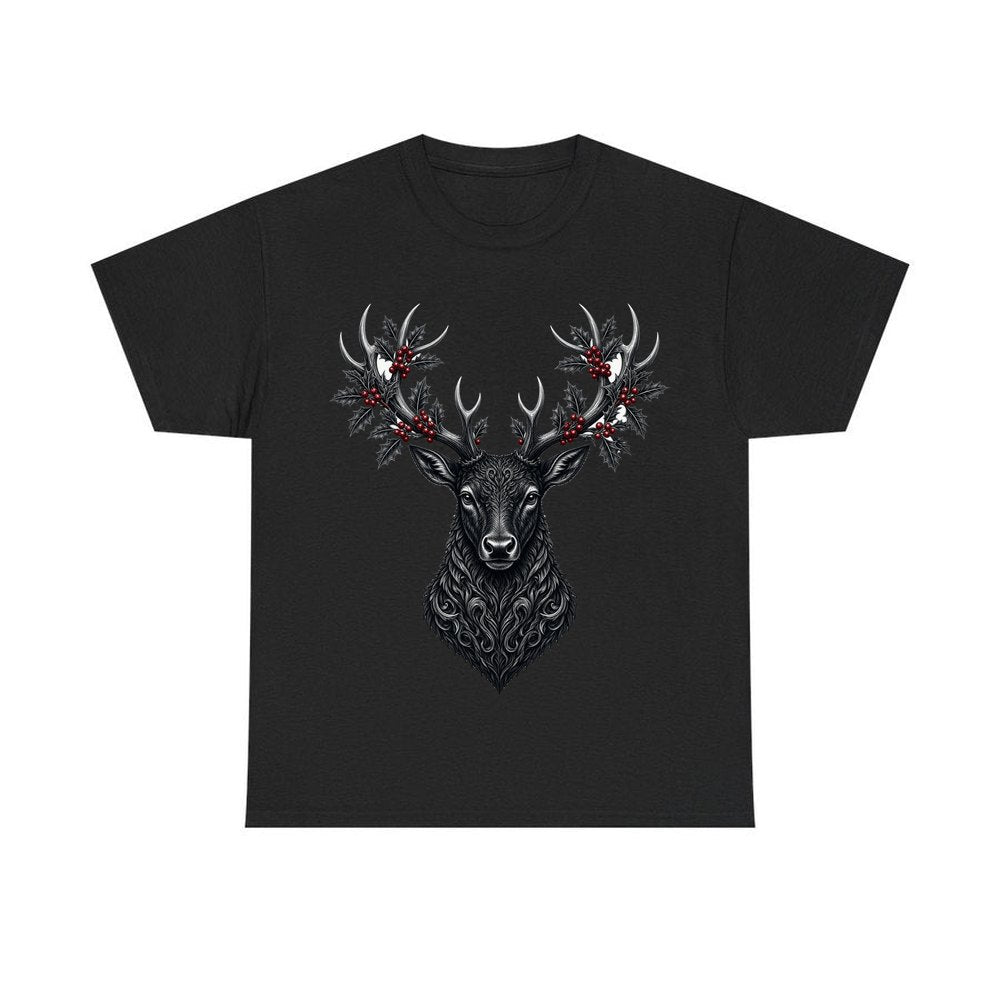 Gothic Black Stag Head personalised Christmas T-shirt in black